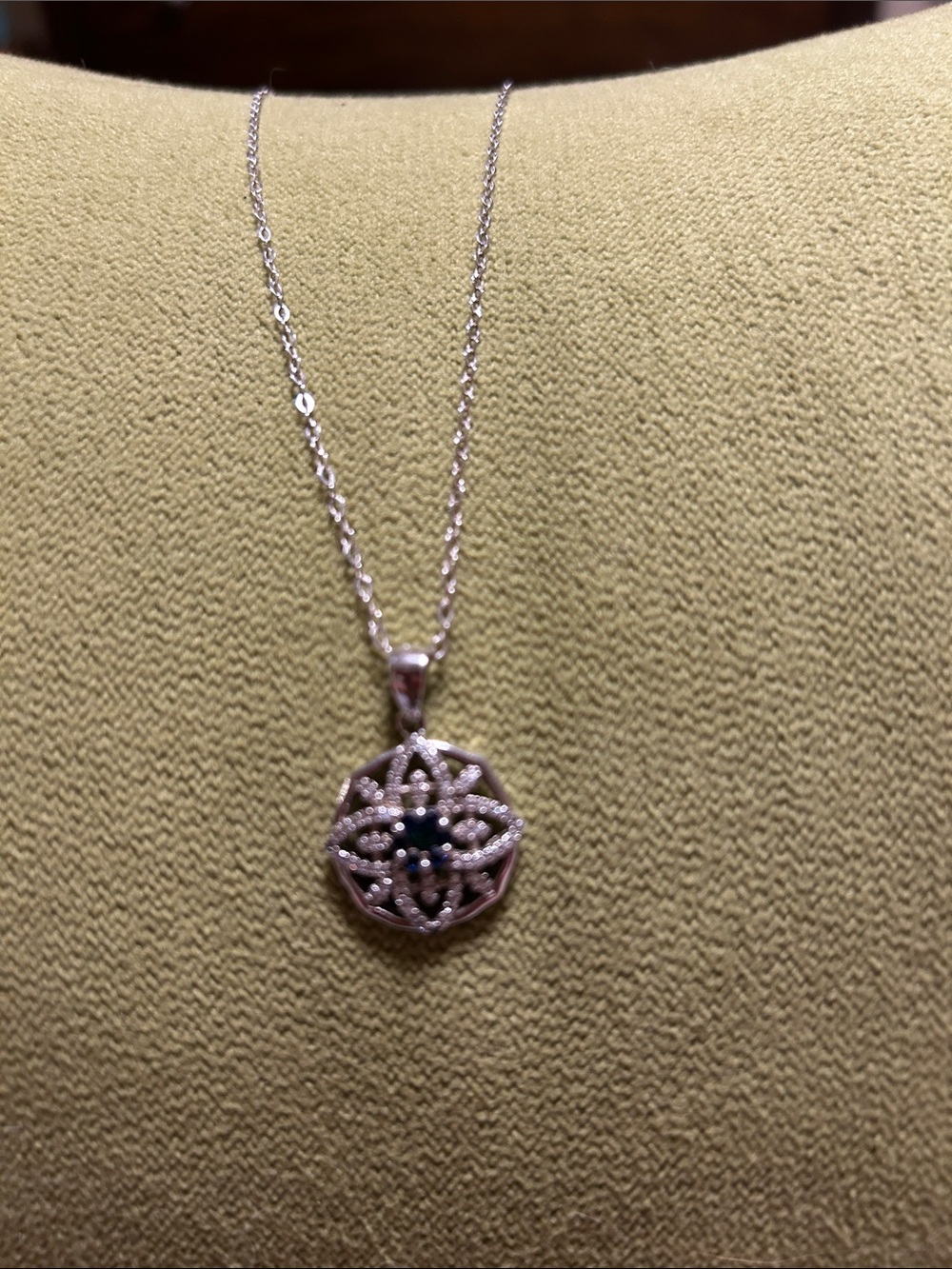 Stamped Sterling SilverChain Genuine Emerald Stone on White Gold Pendant